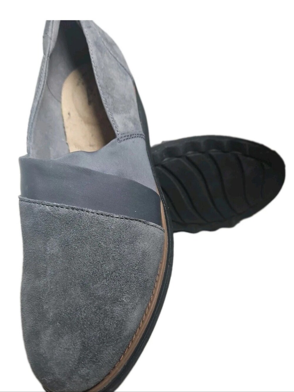 Clarks Sharon Suede Pump Women Sz8M Dolly Gray Loafer SlipOn Office Walk[8A